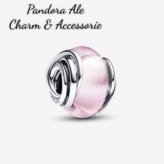 Pan ale charm thuỷ tinh ốp hoa hồng trang trí vòng tay bạc s925