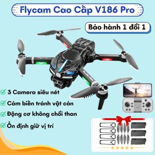 Flycam V186 Pro cụm 3 camera 8k có cảm biến tránh va chạm, plycam mini thời gian bay 25p, bay xa 2500m