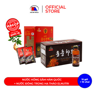 Combo Nước Hồng Sâm 6 năm tuổi 15 gói và Nước Đông Trùng Hạ Thảo Elnutri hộp 10 chại Hàn Quốc, giúp bảo vệ sức khỏe