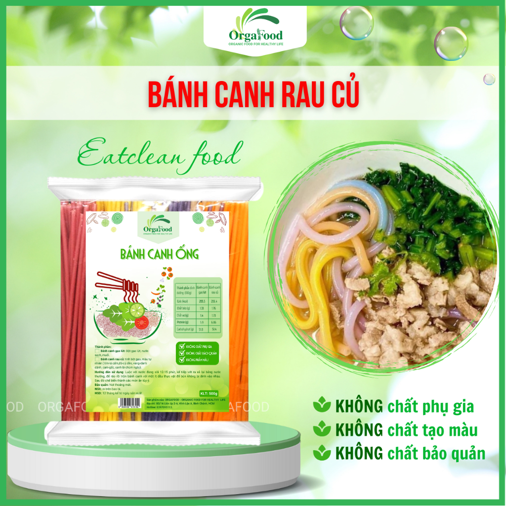 Bánh canh rau củ hữu cơ Orgafood 500g, thực phẩm Eatclean cho người ăn kiêng, ăn chay, bánh canh ống rau củ ngũ sắc