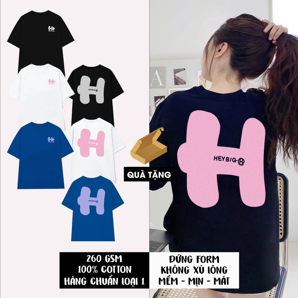 Áo thun local brand đẹp 100% cotton áo thun nữ chữ H thời trang áo phông rộng HB005
