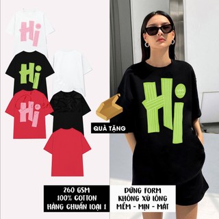 Áo thun local brand đẹp dày mịn mát áo thun nữ 100% cotton áo thun local chữ HI HB011