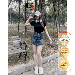 Chân váy jean chữ a lưng cao dasinoo có quần bảo hộ bên trong siêu xinh