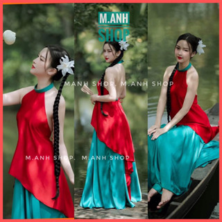 Áo Yếm Diễm Chiêu Đỏ Xanh Chất Liệu Lụa Cao Cấp Chụp Ảnh Nghệ Thuật Lễ Tết