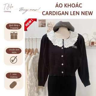 [ ẢNH THẬT ] Khoác Cardigan Chất Len Dệt Kim Mỏng Nhẹ, Thêu Chữ + Cổ Bèo Tiểu Thư Cho Nàng