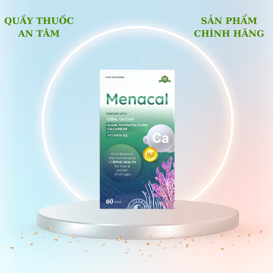Menacal- Canxi, D3-K2 tảo biển đỏ cho bà bầu, người trưởng thành, trẻ em cần bổ sung Canxi Hộp 60 vi