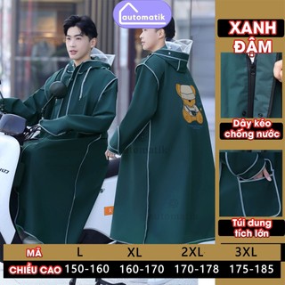 Áo Mưa 1 Người Cute Nữ Nam Automatik Người Lớn Xe Máy Loại Dày Trùm Trong Suốt Toàn Thân Cao Cấp Đơn Đi Xe Siêu Bền