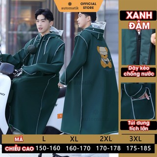 Áo Mưa 1 Người Cute Nữ Nam Automatik Người Lớn Xe Máy Loại Dày Trùm Trong Suốt Toàn Thân Cao Cấp Đơn Đi Xe Siêu Bền
