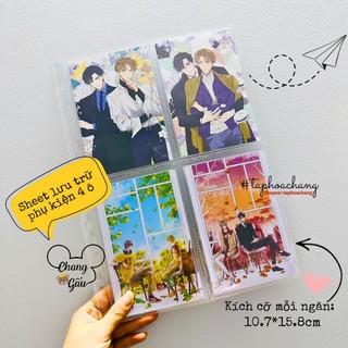 Sheet đựng postcard, card kpod, thẻ bài, ảnh, phụ kiện sách truyện 4 ô, khổ A4 - Trang sheet lưu trữ 4 ngăn - Sheet A4
