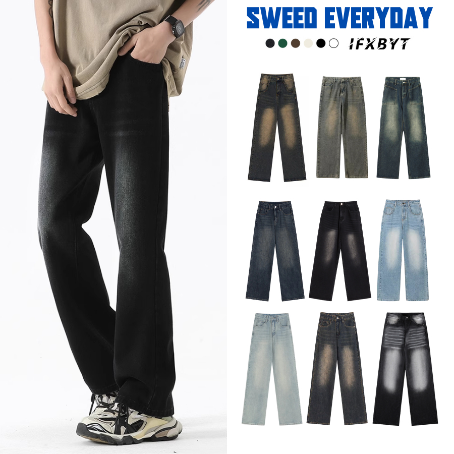 Quần Jean Nam Ống Rộng Dáng Suông Chất Vải Dày Dặn Màu Đen Trầm SMOKE V.1