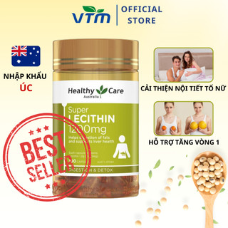 Viên uống mầm đậu nành Healthy Care Super Lecithin 1200mg đẹp da, cân bằng nội tiết tố - Lọ 100v