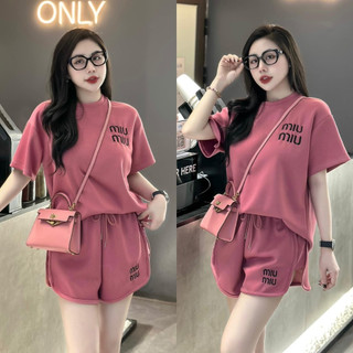Bộ đùi nữ thêu logo miu miu hàng qc 3 màu chất cotton thoáng mát - bộ đồ nữ miu miu phong cách hot trend new 2024