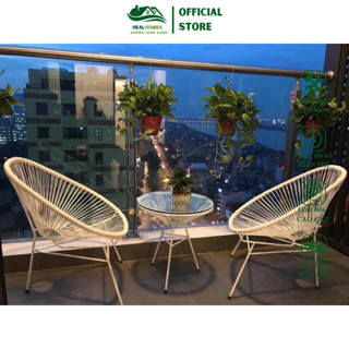  Bàn ghế ban công giả mây lõi thép HEALHOMES trang trí phòng khách sân vườn cafe decor khách sạn 