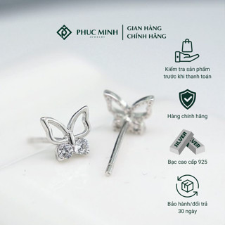 [TẶNG KÈM HỘP] Bông tai bạc nữ Phúc Minh Jewelry khuyên tai bướm đính đá nhỏ xinh lấp lánh PMJ0127-5