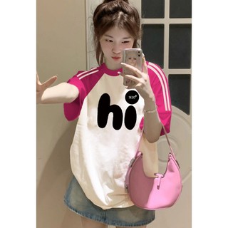 Local brand Focus Áo phông Raglan nữ Trái rồng form rộng cổ tròn áo thun Mùa hè ngắn tay áo 100% cotto