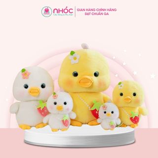 Thú bông Vịt đeo túi dâu có kèn lông xù bông cao cấp - NHÓC