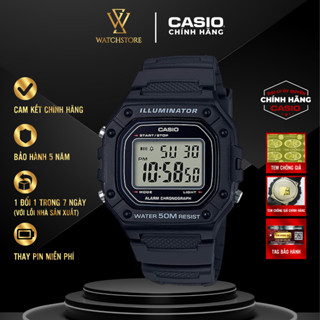 Đồng Hồ Điện Tử Unisex Casio W-218H-1AVDF Màu Đen Trẻ Trung Năng Động Mặt Kính Nhựa Vuông 43.2mm Chống Nước Chính Hãng