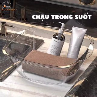 Chậu Rửa Mặt Trong Suốt Chất Liệu Nhựa Acrylic Có Móc Treo, Thau Nhựa Trong Suốt