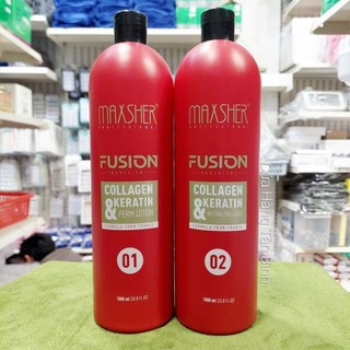 Cặp uốn nóng setting Maxsher Fusion Collagen & Keratin - Chai 1000ml *2