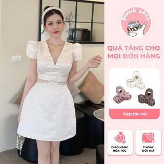 Váy tafta cổ V đính đá khoét eo xinh