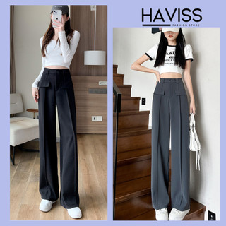 Quần suông ống đứng Haviss dáng dài ống rộng cạp cao basic phối nắp túi phong cách ulzzang thời trang nữ