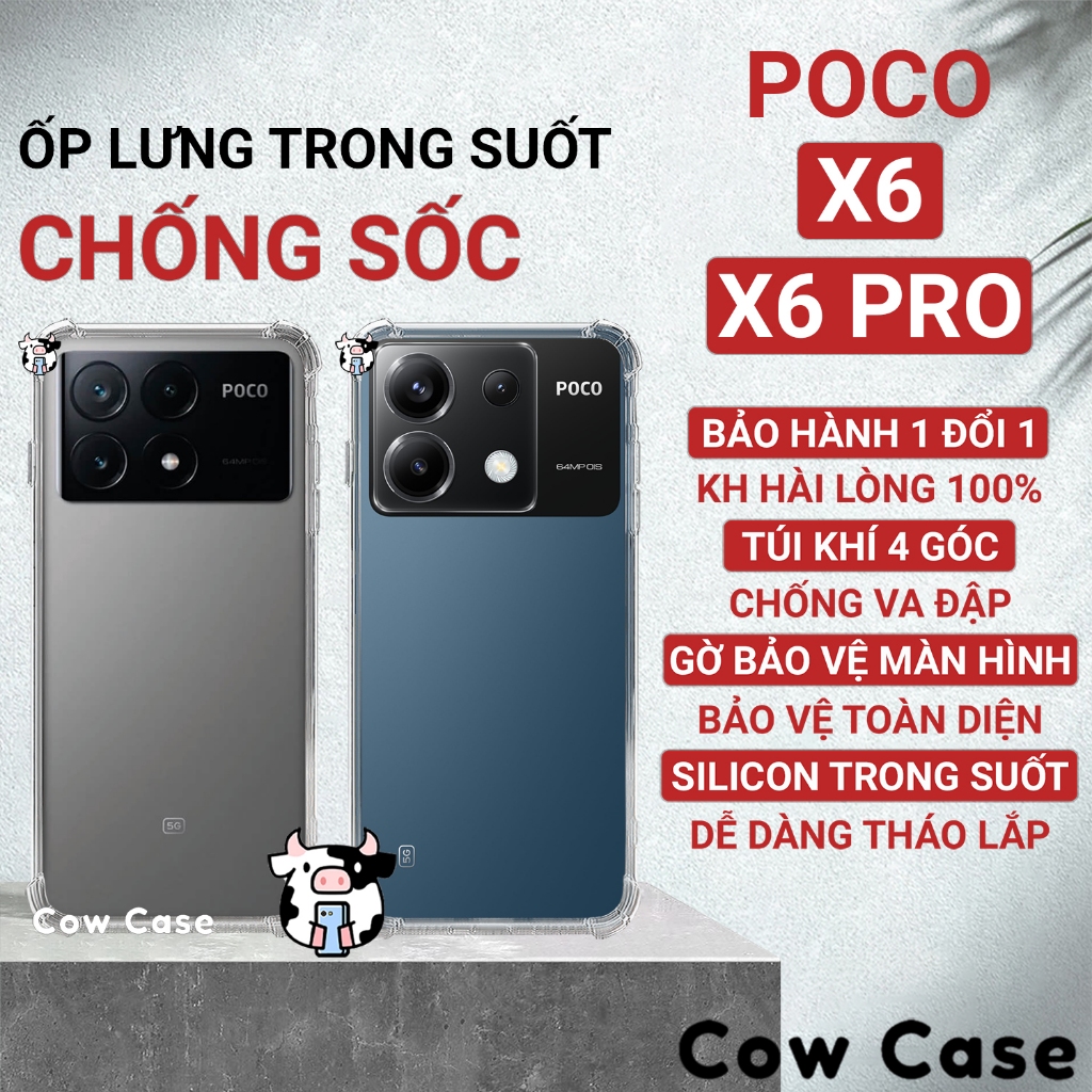 Ốp lưng Poco X6 Pro, X6 5G chống sốc silicon dẻo trong Cowcase | Vỏ điện thoại Xiaomi bảo vệ camera toàn diện TRON