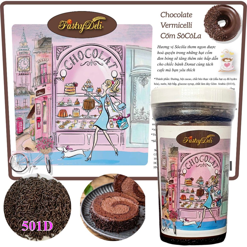CỐM MÀU TRANG TRÍ BÁNH PASTRY DELI | PASTRY DELI Colour Mix Vermicelli Cốm Sô Cô La Hộp 250g
