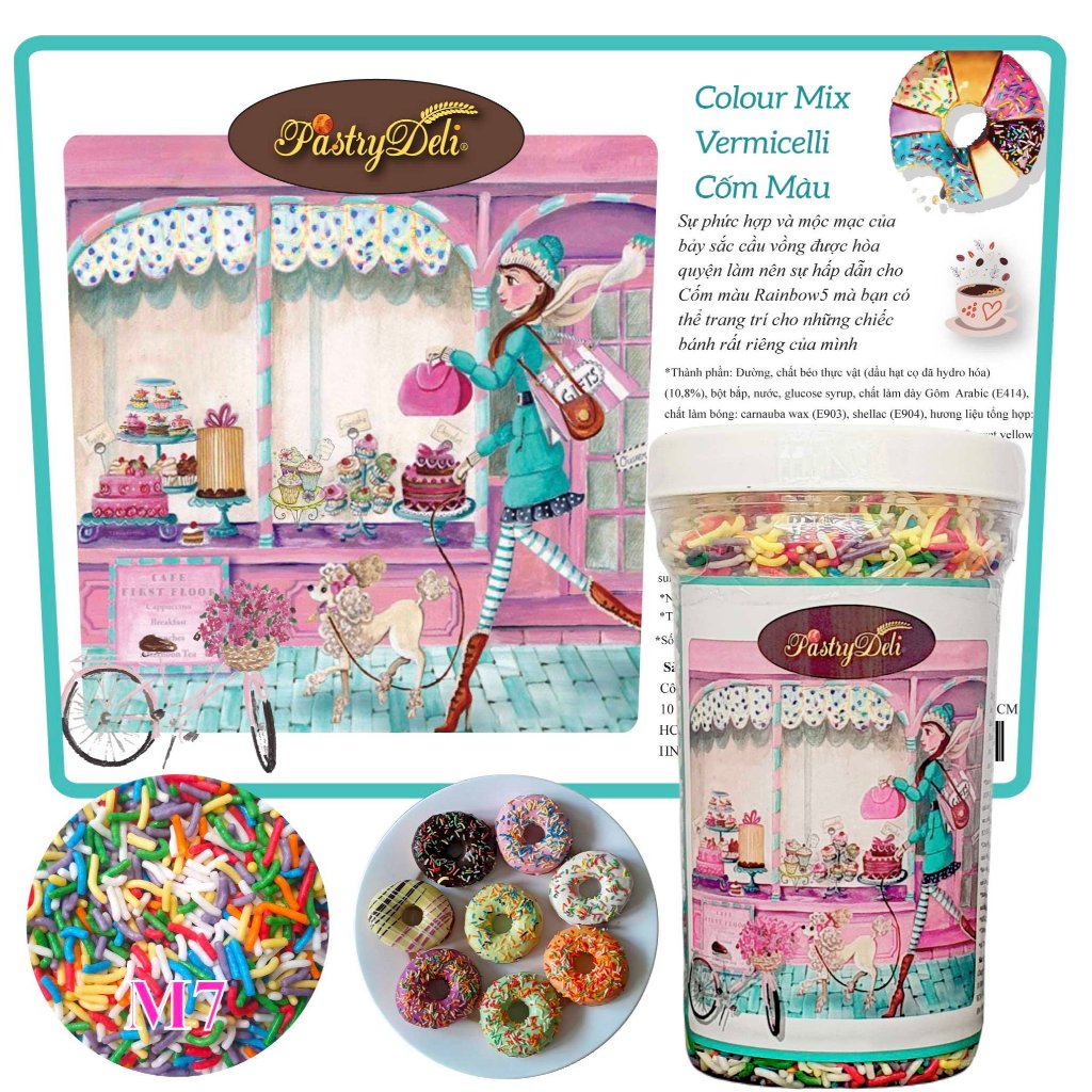 CỐM MÀU TRANG TRÍ BÁNH PASTRY DELI | PASTRY DELI Colour Mix Vermicelli Hộp 250g