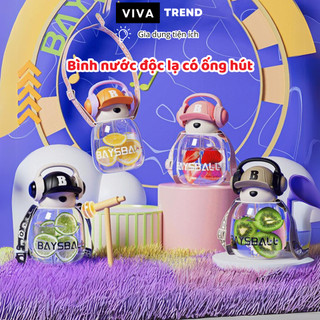 Bình nước có ống hút cute 650ml-680ml, bình đựng nước nhựa có quai đeo chống vỡ, chịu nhiệt tốt bn01