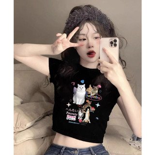 Focus Local brand áo thun baby tee đen tay ngắn 2024 mùa hè áo phông nữ vải mềm in hình cổ tròn nữ 100%cotton