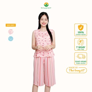  Bộ lanh nữ mặc nhà quần lửng, áo sát nách thời trang Việt Thắng - B05.2403