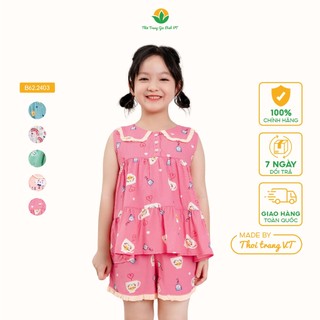 Bộ lanh mặc nhà cho bé gái mùa hè Việt Thắng, quần đùi, áo sát nách cổ kẹp bèo  - B62.2403