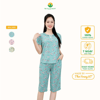 Bộ đồ mặc tại nhà nữ Việt Thắng, quần lửng, áo cộc tay - chất lanh ( tole) - B06.2408