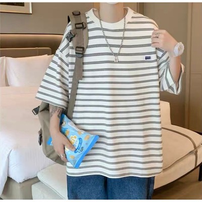 Áo Thun Kẻ Sọc Unisex LUFS NAD Chất Liệu Polyester Co Giãn Mềm Mại Form Rộng Phong Cách Hàn Quốc KS 02