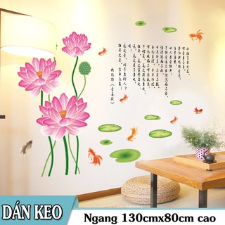 Decal trang trí hoa sen thư pháp