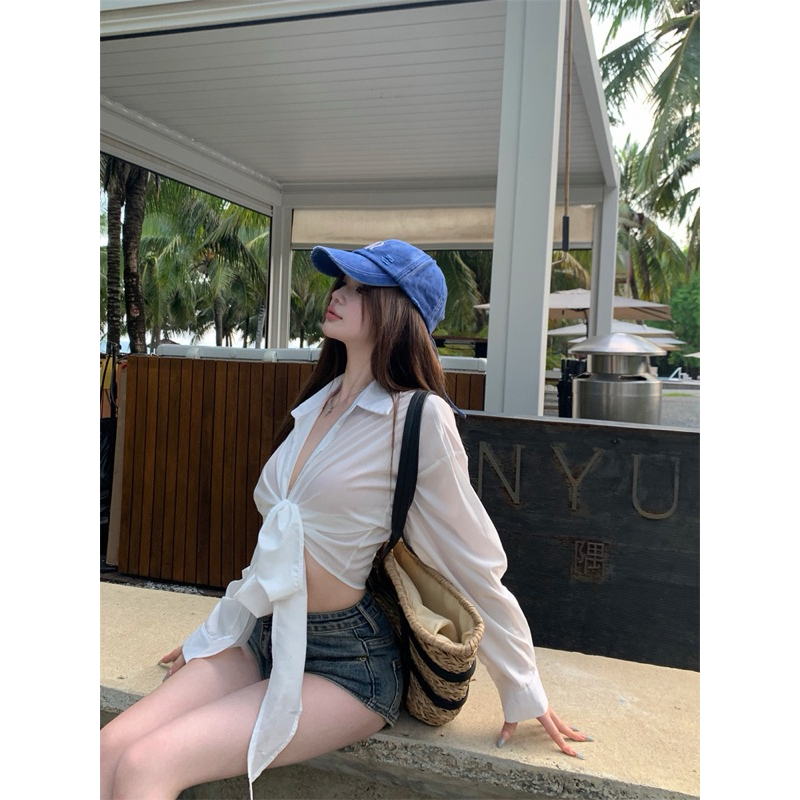 Áo sơ mi dài tay dáng ngắn croptop, áo đi biển ( SM 006) | BigBuy360 - bigbuy360.vn