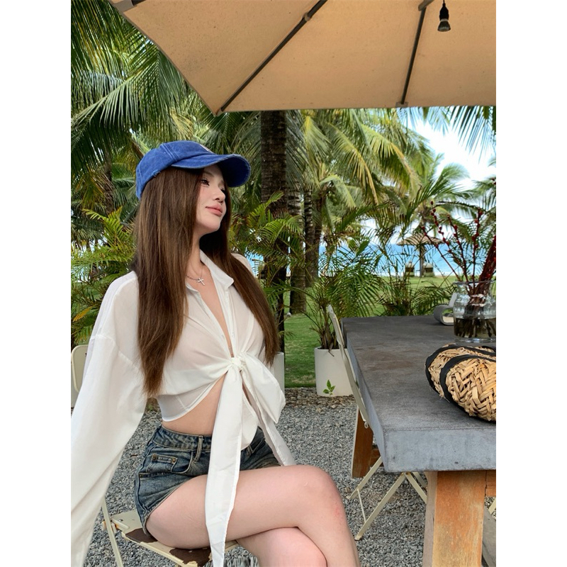 Áo sơ mi dài tay dáng ngắn croptop, áo đi biển ( SM 006) | BigBuy360 - bigbuy360.vn