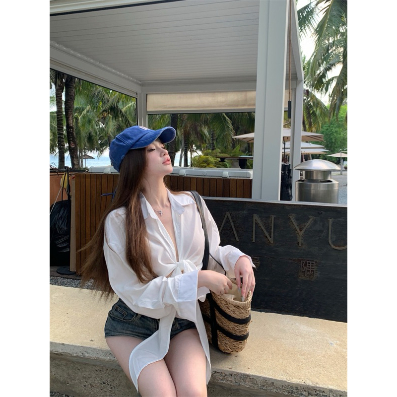 Áo sơ mi dài tay dáng ngắn croptop, áo đi biển ( SM 006) | BigBuy360 - bigbuy360.vn