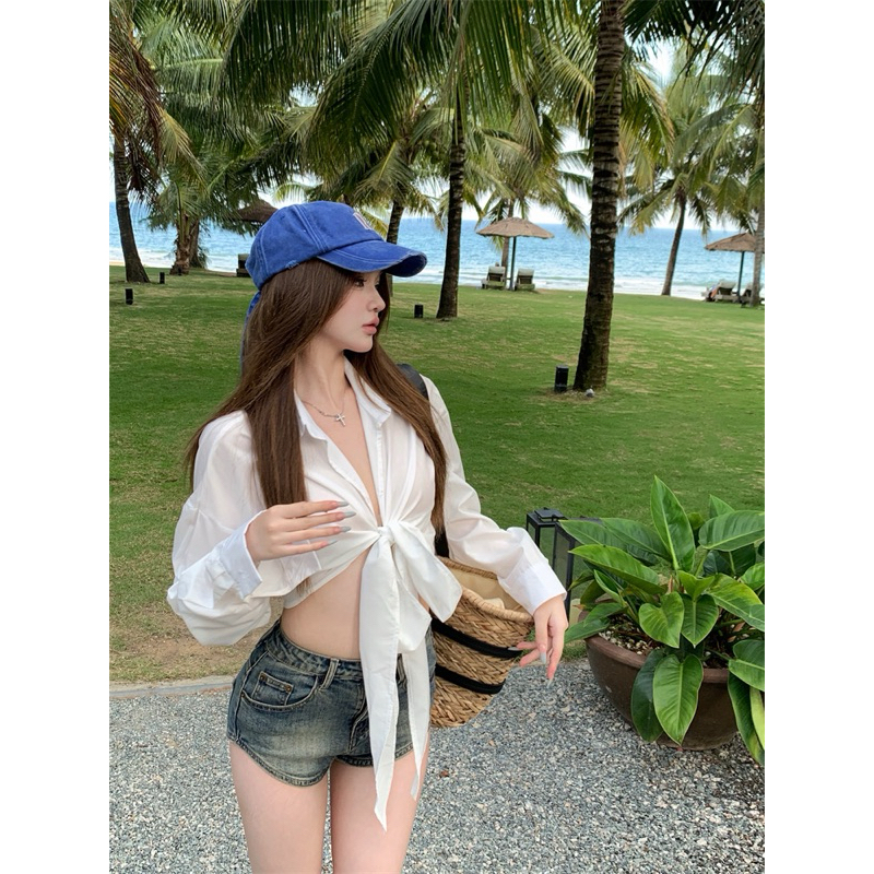 Áo sơ mi dài tay dáng ngắn croptop, áo đi biển ( SM 006) | BigBuy360 - bigbuy360.vn