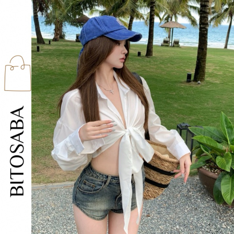Áo sơ mi dài tay dáng ngắn croptop, áo đi biển ( SM 006) | BigBuy360 - bigbuy360.vn