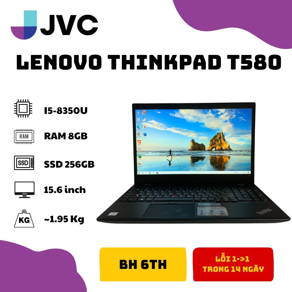 Laptop xách tay giá rẻ LENOVO THINKPAD T580 I5 8350 RAM 8GB SSD 256GB 99%