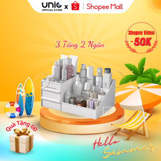 Kệ mỹ phẩm khay đựng đồ trang điểm kệ đựng mĩ phẩm để bàn kích thước lớn 3 tầng 2 ngăn kéo METIS