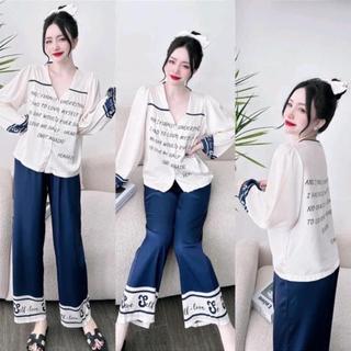 - bộ tay dài quần dài gấm xước viền cổ chữ v