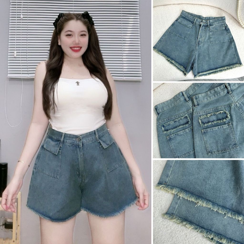 Quần Đùi Jean Bigsize Nữ Lưng Cao Dáng Chữ A Không Co Giãn Short Bò Ống Rộng 50 - 93Kg J3