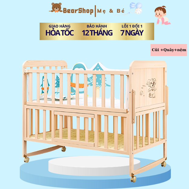 Cũi Cho Bé 2 Tầng Đa Năng Honalife, Nôi Cho Bé Tặng Kèm Màn Điều Chỉnh Được Độ Cao (TRỌN BỘ)HONA056 -BảoHành