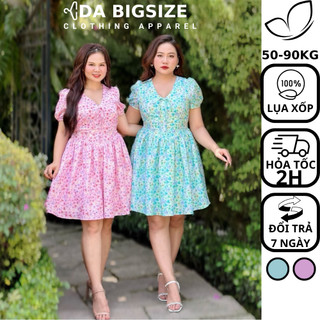 Dabigsize - Đầm Bigsize Nữ , Váy Maxi Hoa Dáng Xòe Cổ Tim Chất Lụa Xốp Che Khuyết Điểm Cho Người Mập 50-90kg