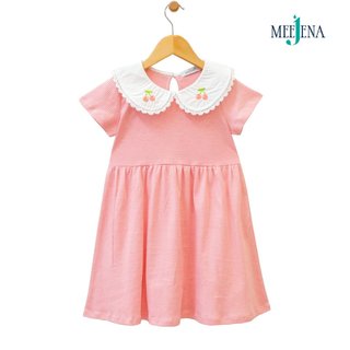 Váy Bé Gái Ngắn Tay MEEJENA từ 12-37 Kg, Váy Cho Bé Gái Vải Thun Sọc Cổ Lá Sen - 3207