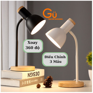 Đèn học để bàn đế gỗ kèm bóng chống cận, Đèn decor phòng ngủ