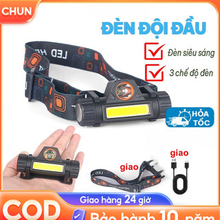 đèn pin đội đầu siêu sáng  đèn pin mini siêu sáng HFL-03 có chân sạc USB bóng LED COB+XPE Bảo hành 10 năm