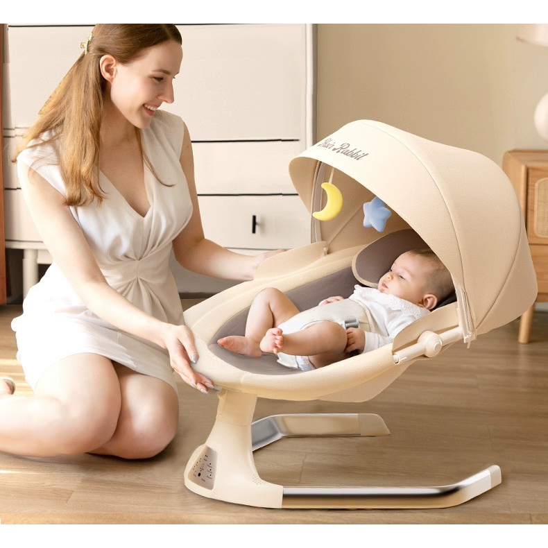Nôi điện tự động KIDILO cho bé ngả lưng 3 tư thế, nằm 175 độ kèm mùng, đồ chơi, có hẹn giờ và 3 cấp độ đung đưa